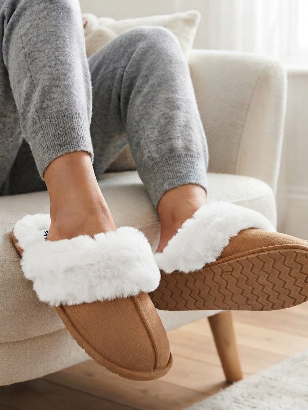 Beige slippers slip on mule slippers hard sole  women's size M
